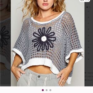 #149 POL Gray and White Crochet Top